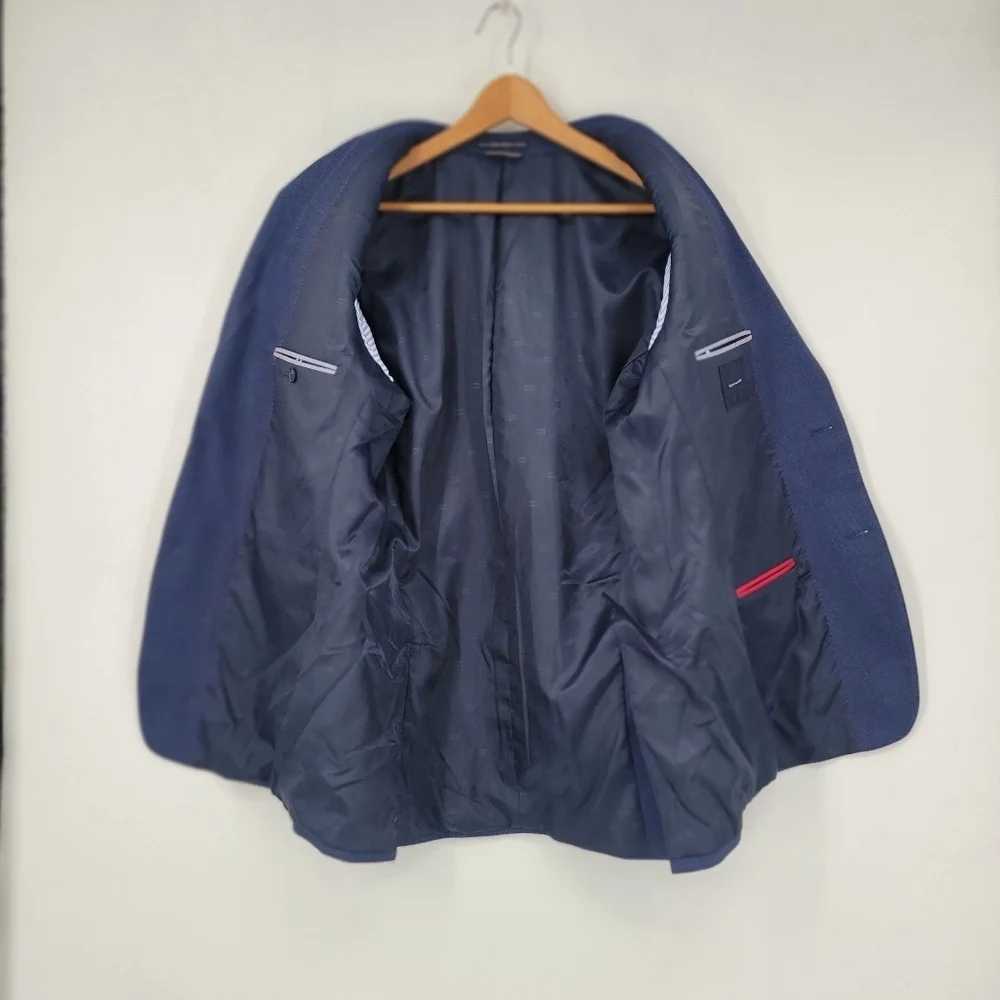 Tommy Hilfiger Navy Blue Blazer Mens 42L Vintage Plaid Preppy Sports Jacket